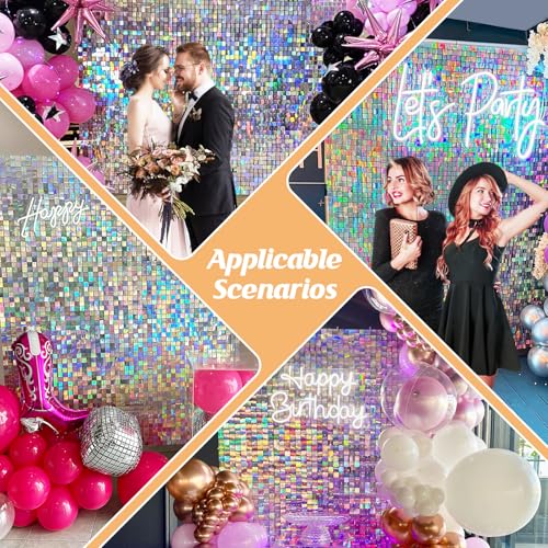 Iridescent Silver Shimmer Wall Backdrop,Shiny Sequins,48Pcs Sequins Backdrop Panels,Glitter Bling Photo Background for Birthday Party Wedding Engagement Anniversary Graduation (Each 1FT², Total 48FT²) - color: Iridescent Silver, size: 6 FT x 8 FT