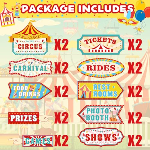 Hooqict 20 Pieces Carnival Decorations Circus Theme Party Directional Signs Carnival Party Signs Welcome to The Circus for Kids Carnival Birthday Party Decorations Supplies - style: Carnival