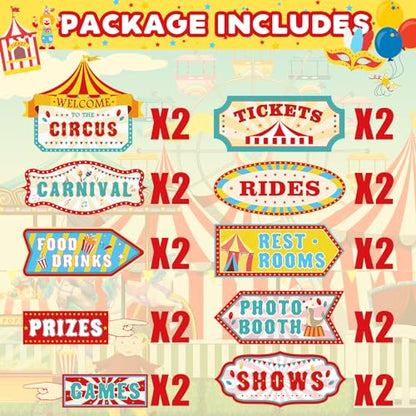 Hooqict 20 Pieces Carnival Decorations Circus Theme Party Directional Signs Carnival Party Signs Welcome to The Circus for Kids Carnival Birthday Party Decorations Supplies - style: Carnival