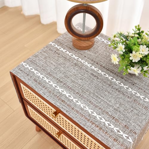 NEWISHER Rustic Farmhouse Embroidered Small Rectangle Tablecloth, Jacquard Striped Table Cloth Washable Fabric Dining Table Cover for Nightstand, Bedside Table, End Table (15x35 Inch), Coffee - color: Coffee, size: 35" x 15" (Rectangular)