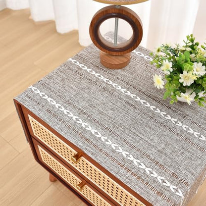 NEWISHER Rustic Farmhouse Embroidered Small Rectangle Tablecloth, Jacquard Striped Table Cloth Washable Fabric Dining Table Cover for Nightstand, Bedside Table, End Table (15x35 Inch), Coffee - color: Coffee, size: 35" x 15" (Rectangular)