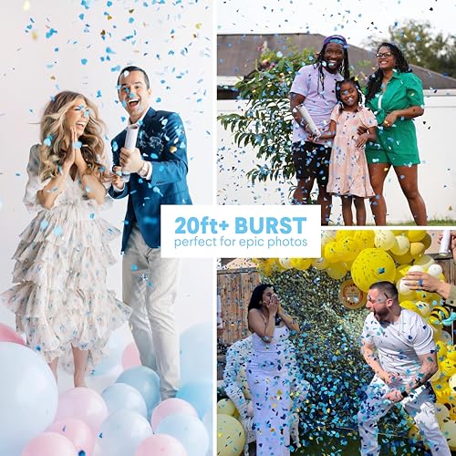 PrimePure Gender Reveal Confetti Cannon - Heart Shaped Confetti Poppers - Blue, 2 Pack - Baby Boy Gender Reveal Party Poppers - Blue Paper Baby Party Supplies Pop Gun - color: Blue