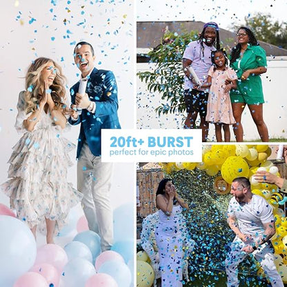 PrimePure Gender Reveal Confetti Cannon - Heart Shaped Confetti Poppers - Blue, 2 Pack - Baby Boy Gender Reveal Party Poppers - Blue Paper Baby Party Supplies Pop Gun - color: Blue