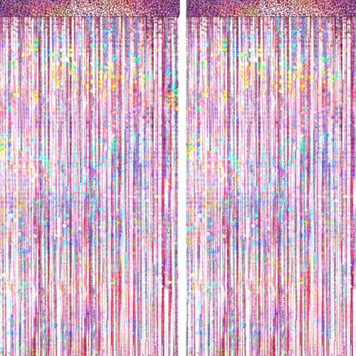 4 Packs Pink Foil Fringe Curtain, Pink Glitter Metallic Tinsel Backdrop for Birthday, Wedding, Baby Shower, Princess Bachelorette Cowgirl Party Decorations Supplies - color: Pink