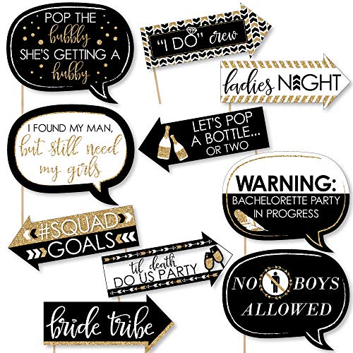 Funny Bride Tribe - Bridal Shower & Bachelorette Party Photo Booth Props Kit - 10 Piece - color: Black, White, Gold