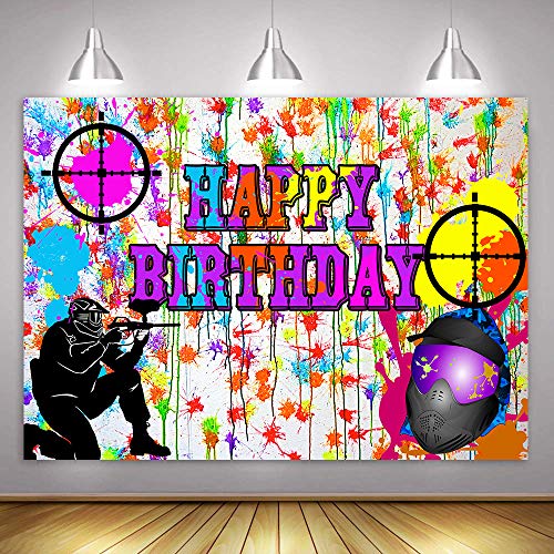 7x5ft Paintball Party Green Camo Splash Backdrop for Birthday Party Photobooth Props LSME1460