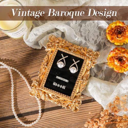 Vintage Ring Holder Rectangle Gold Velvet Display Stand - Baroque Jewelry Organizer Box Tray for Wedding Engagement Anniversary Women Birthday Christmas Gift Photograph Prop (MPF05-Gold Black) - color: MPF05-Gold Black