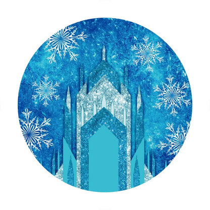 Renaiss 7.5x7.5ft Ice Freeze Castle Round Backdrop Cover Winter Wonderland Circle Photography Background Ice Snow World Snowflake Princess Girl Baby Shower Birthday Party Decor Arch Photo Booth Props - size: Diameter 7.5 ft