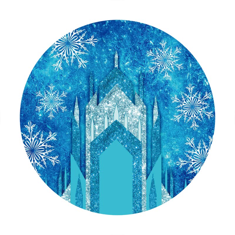Renaiss 7.2x7.2ft Ice Freeze Castle Round Backdrop Cover Winter Wonderland Circle Photography Background Ice Snow World Snowflake Princess Girl Baby Shower Birthday Party Decor Arch Photo Booth Props - size: Diameter 7.2 ft