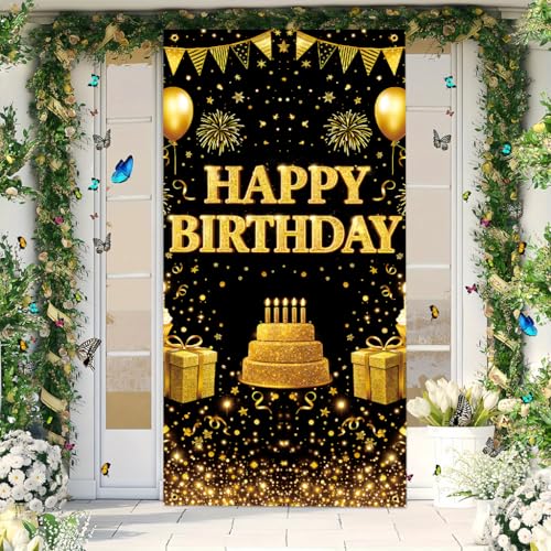 Happy Birthday Door Banner Backdrop (30 x 75 inches) - Colorful Party Porch Decoration, Birthday Celebration and Party Decoration - Gold Banner Elements - color: multicolored#mf2602018