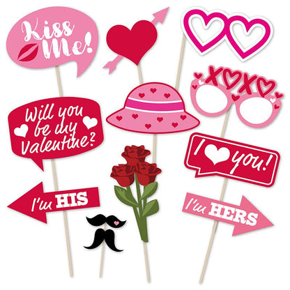 Valentine's Day Photo Booth Props Happy Lovers Selfie Photobooth Props, Valentine Creative Funny Backdrop Decorations Supplies Wedding Party Games Selfie Posing Signs DIY Craft 25 Pcs/Set