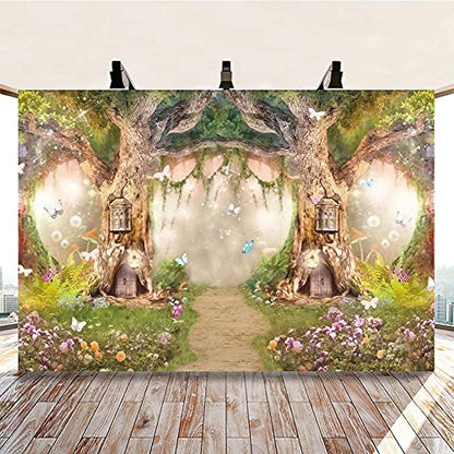 Leowefowa 8x6ft Jungle Forest Backdrops Fairytale Spring Enchanted Forest Dreamland Flowers Butterflies Photography Background for Baby Shower Kids Jungle Safari Birthday Party Photoshoot Studio Props - size: 8x6ft