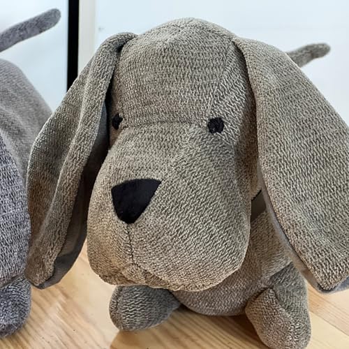 WHW Whole House Worlds Weighted Puppy Dog Door Stoppers, Set of 2, Floppy Ears, Brown Grey, Black Noses, Long Daschund Tummies, Tails Up, Chenille Polyester, 15 Inches - color: Puppy Dog Door Stoppers, Set of 2,