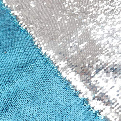DUOBAO Turquoise to Silver Reversible Fabric 1/2 Sequin Fabric Cut by The Yard Two Tone Mermaid Fabrics Sparkly Turquoise Sequins Backdrop 5mm DIY Sewing Easily Flip Up-Fabrics for Dress - color: Silver to Turquoise, size: 0.5 Yard