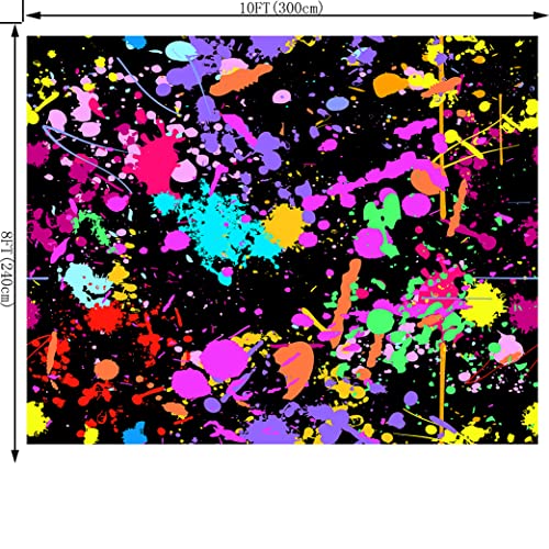 Paint Splatter Happy Birthday Backdrop Colorful Neon Glow Painting Graffiti Retro Disco Hip Pop Photography Background Pictures Photo Booth Studio Banner Birthday Party Decoration Prop 10X8FT CEM123D - size: 10X8FT