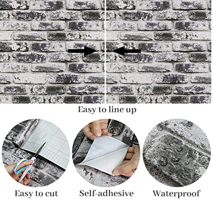VaryPaper Distressed Grey Brick Wallpaper Peel and Stick Wallpaper 17.7''x78.7'' 3D Textured Faux Brick Wallpaper Removable Self Adhesive Brick Contact Paper for Walls Kitchen Backsplash Fireplace - color: Gray, size: 17.7" x 78.7"