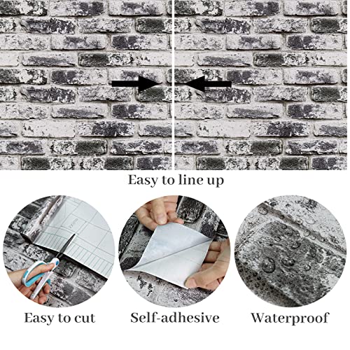 VaryPaper Grey Brick Wallpaper Peel and Stick Wallpaper 17.7''x315'' Brick Contact Paper Self Adhesive 3D Faux Brick Wallpaper Removable Wall Paper Roll for Bedroom Kitchen Backsplash Loft Fireplace - color: Gray, size: 17.7" x 315"
