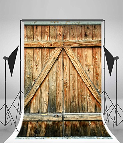 Laeacco 5x7ft Wood Backdrop Photography Background Barn Wooden Door Texture Rustic Grunge Countryside Background Portrait Studio Photoshoot Prop Favors Newborn Kids Baby Shower Children Birthday Party