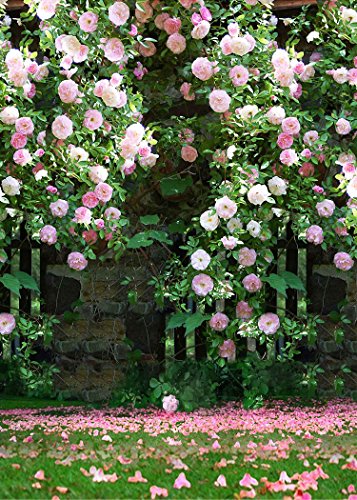 5x7ft Nature Scenery Backdrop Millennial Pink Flower Wall Green Leaves Photography Background A Vibrant Garden Backdrop LYLX008 - size: Vinyl-5x7FT