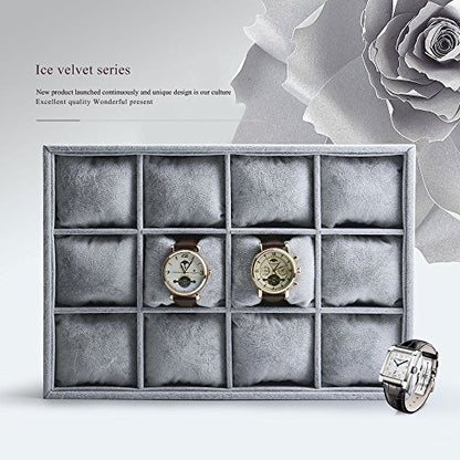 Oirlv Premium Velvet 12 Grid Jewelry Organizer Tray with Removable Pillow Watch Organizer Jewelry Tray Bracelet Bangle Watch Display Holder - size: 12 Grid Tray with Pillow