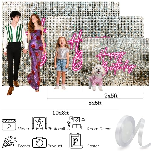 Birthday Party Backdrop 12X10 ft Large Photography Background for Girls Women Princess Theme Birthday Party Decoration,Party Photo Booth Banner Props Supplies Pink Neon Sign - size: 12X10 ft