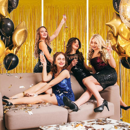 Valentines Day 3 Pack 3.3 * 8.3 ft Foil Curtain Metallic Tinsel Fringe Curtains Photo Booth Props Backdrop for Birthday Wedding Engagement Baby Shower Christmas Holiday Celebration Partyl,Gold - color: Gold, size: 3 Pack