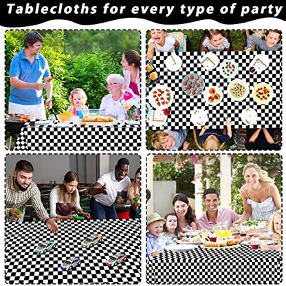 Black and White Checkered Tablecloth Roll 52 in x 100 Ft with Slide Cutter Black Checkered Table Cloth Roll Picnic Party Table Cover for Events Family Banquet Parties and Celebrations(Plastic) - color: Black and White Checkered