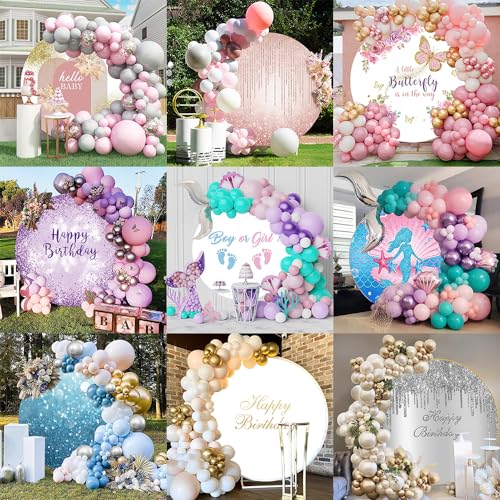 3x3ft Happy Birthday Round Backdrop Cover Polyester Black Background for Photography Circle Backdrop Cover Baby Shower Birthday Party Decoration Banner Photo Booth Props - size: 3x3ft-Diameter