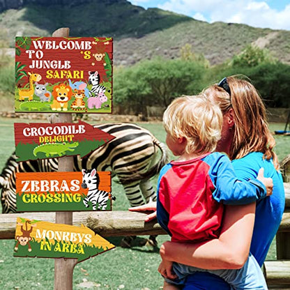 Hooqict 20 Pieces Safari Party Sign for Welcome to Jungle Safari Theme Party Decorations Directional Signs Classroom Wild Animal Birthday Party Decorations Zoo Party Supplies - style: Safari