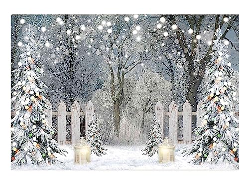 Funnytree 7x5FT Winter Photography Backdrop Glitter Snowy Forest Pine Tree Background Let It Snow Christmas Xmas Holiday Party Decor Banner Portrait Studio Booth Photobooth Props - size: 82 x 59 in