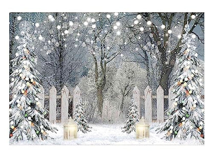 Funnytree 7x5FT Winter Photography Backdrop Glitter Snowy Forest Pine Tree Background Let It Snow Christmas Xmas Holiday Party Decor Banner Portrait Studio Booth Photobooth Props - size: 82 x 59 in