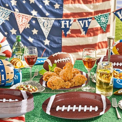 50Pcs Large Football Oval Plates 10"x12" Heavy Duty Football Food Plates Disposable Football Food Tray for Football Theme Party Supplies Sports Event Game Tailgate Carnivals Birthday Party Decorations - style: Football Oval Plates