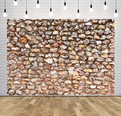 BELECO 12x10ft Fabric Old Rock Stone Backdrop Vintage Brick Rock Wall Rustic Stones Texture Background for Themed Party Decorations Home Decor Photoshoot Props - size: 12x10FT