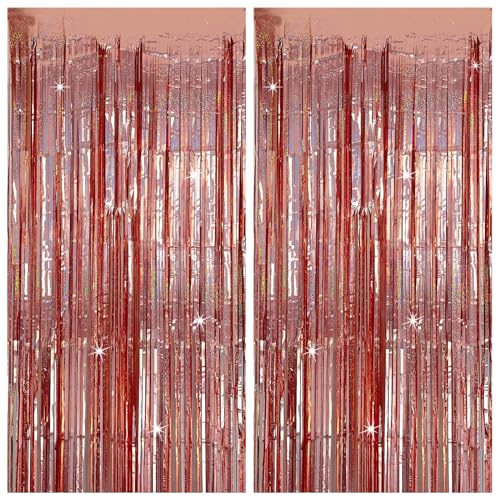 Tinsel Curtain Party Backdrop Rose Gold Birthday Party Decorations 2 Packs Glitter Foil Fringe Curtain Party Decor Streamers Photo Booth for Birthday Christmas Wedding Halloween Graduation Decorations - color: Rose Gold, size: 2 Pack