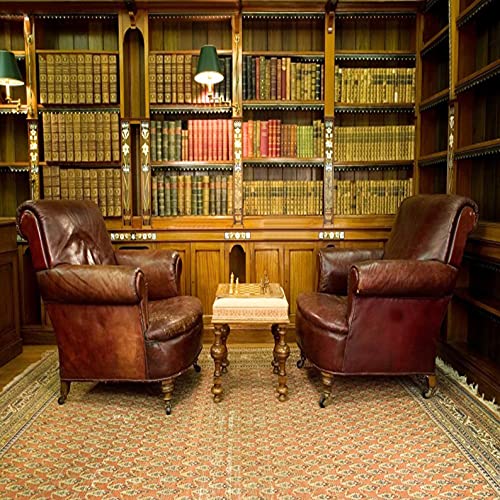 AOFOTO 8x8ft Vintage Luxury Study Bookshelf Backdrop Photography Home Office Two Sofa Business Conversation Room Bookcase Retro Books Shelves Bookrack Background for Videos YouTube Photos Prop - size: 8x8ft
