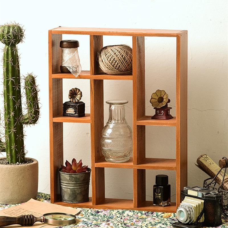 Shadow Box Display Shelf, Wall Mounted Wooden Hanging Display Shelf Floating Shelf Perfect for Little Figurines, Multi-Slot Wall Collection Freestanding Farmhouse Decor Display Case (Style I, Brown) - size: 9 Slot