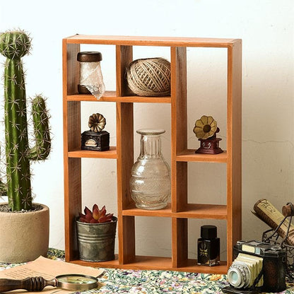 Shadow Box Display Shelf, Wall Mounted Wooden Hanging Display Shelf Floating Shelf Perfect for Little Figurines, Multi-Slot Wall Collection Freestanding Farmhouse Decor Display Case (Style I, Brown) - size: 9 Slot