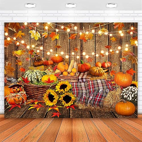 Avezano Fall Backdrop 8x6 ft Autumn Harvest Thanksgiving Wood Background Sunflower Hay Newborn Fall Photography Background Photo Booth Prop - size: 8x6ft, 95x71inch