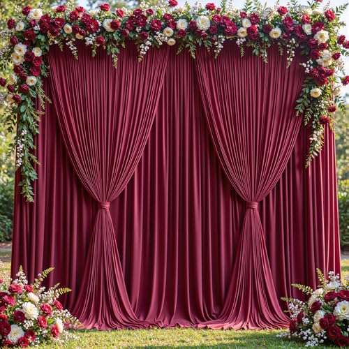 20x10ft Burgundy Backdrop Curtain Panels for Parties - Wrinkle Free Polyester Photo Curtain Backdrop Wedding Back Drop Fabric Drapes for Party Decorations Background for Photography - color: Burgundy, size: W5' x H10'(4 panels)