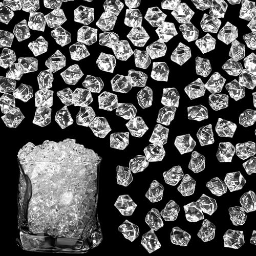 LAIDANLA 500PCS Fake Ice Cubes Clear Acrylic Gems Vase Fillers for Centerpiece Plastic Diamonds Fake Crushed Rocks DIY Party Table Scatter Prop Wedding Decoration Accessories - color: Clear
