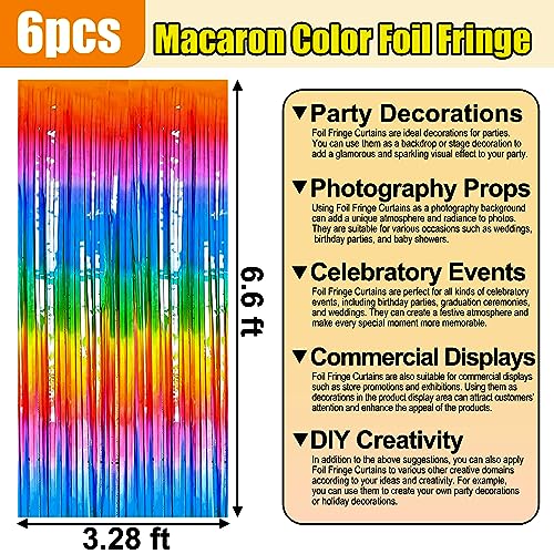 6 Pack Dark Rainbow Foil Fringe Curtain Backdrop, 3.28Ft x 6.6Ft Metallic Tinsel Foil Fringe Streamer Curtains for Photo Booth, Christmas Day, Thanksgiving, Wedding, New Year Party Decorations - color: Dark Rainbow