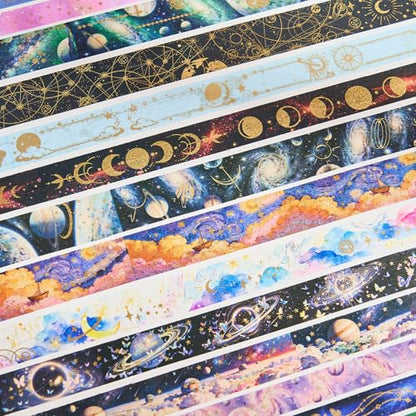 Gold Foil Washi Tape Set 30 Rolls,Celestial Decorative Masking Tape for Junk Journal, Journaling & Scrapbook Supplies, DIY Crafting Supplies - style: Galaxy