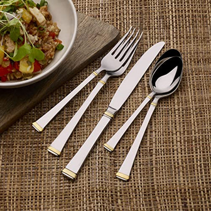 Mikasa Gold Accent Harmony Flatware Set for 12, 65 Piece 18/10 Stainless Steel Silverware with Gold-Trimmed Handles and Serving Utensils, Elegant Dinnerware Service - size: 65 Piece Set, style: Harmony Gold Accent