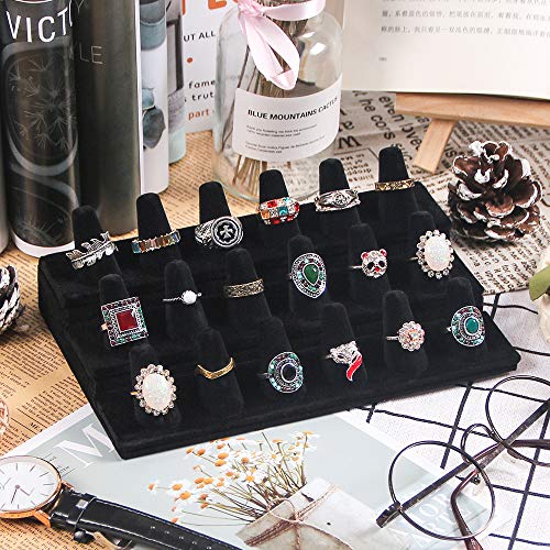 Coward 18 Holders Ring Display Stand, Black Velvet Jewelry Storage Drawer Organizer for Rings - color: Black color