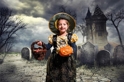 Halloween Backdrop Cemetery Halloween Photo Backdrop for Party Photography 10x10ft Pumpkin Graveyard Scary Haunted House Tombstone Background Kids Adults Birthday Party Studio Props - size: 10x10ft
