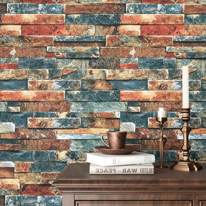 VEELIKE Retro Brick Wallpaper Peel and Stick 3D Faux Brick Wall Paper Roll for Backdrop Walls Fireplace Backsplash 15.7''x354'' Removable Self Adhesive Brick Contact Paper for Bedroom Bathroom Kitchen - size: 15.7''x354''
