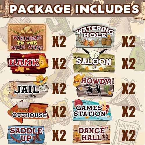 Hooqict Western Birthday Party Decorations 20 Pieces Cowboy Themed Party Signs Welcome To The Wild West Cutouts for Classroom Country Party Supplies - style: Western
