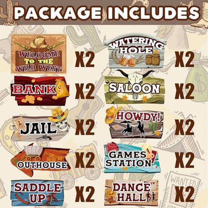 Hooqict Western Birthday Party Decorations 20 Pieces Cowboy Themed Party Signs Welcome To The Wild West Cutouts for Classroom Country Party Supplies - style: Western