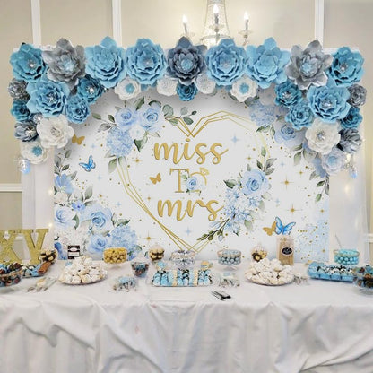 Mocsicka Miss to Mrs Bridal Shower Backdrop Boho Something Blue Bridal Shower Decorations Dusty Blue Bride to Be Wedding Shower Banner Photo Booth Props (7x5ft) - size: 7x5ft