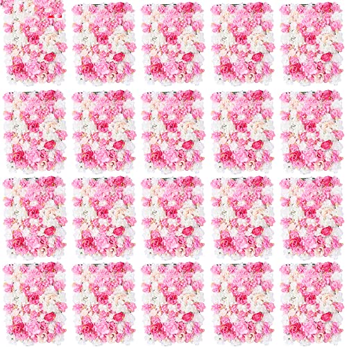 20 Pack Artificial Flower Wall Panels 24" x 16" Pink&White Faux Hydrangea and Rose Artificial Flower Backdrop Panels for Wedding Party Event Flower Wall Decor - color: 20pcs, Pink&white